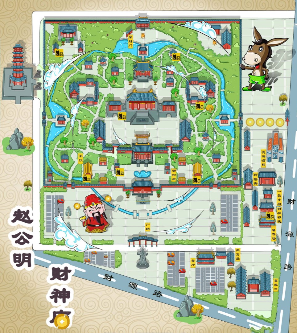 横县寺庙类手绘地图